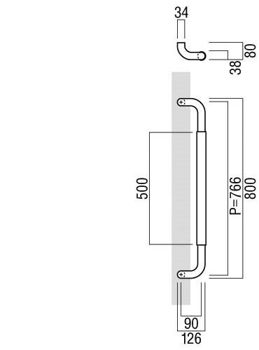 ユニウッド ブラック ＋ステンレス ミラーハンドル（両側タイプ）/全長