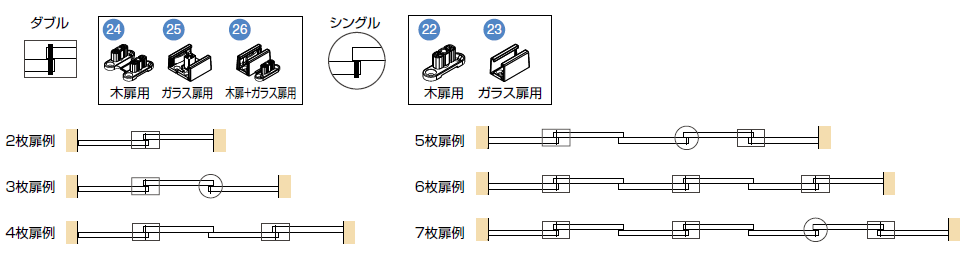 デザイン オルデナ 70/P 下ガイド仕様【下ガイドの取付パターン】